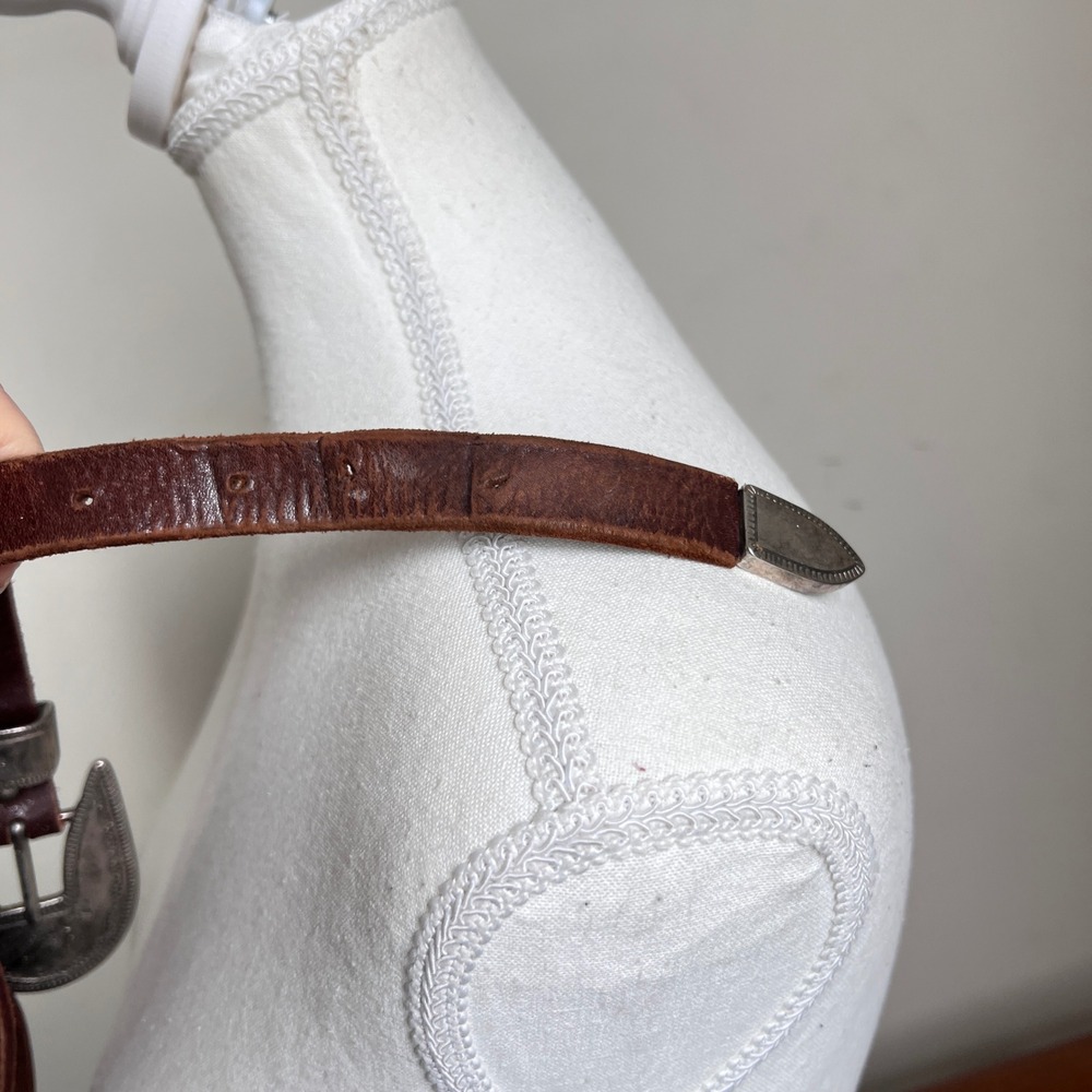 Vintage Banana Republic Safari Brown Leather Belt Western Buckle Size 28 - Picture 8 of 13